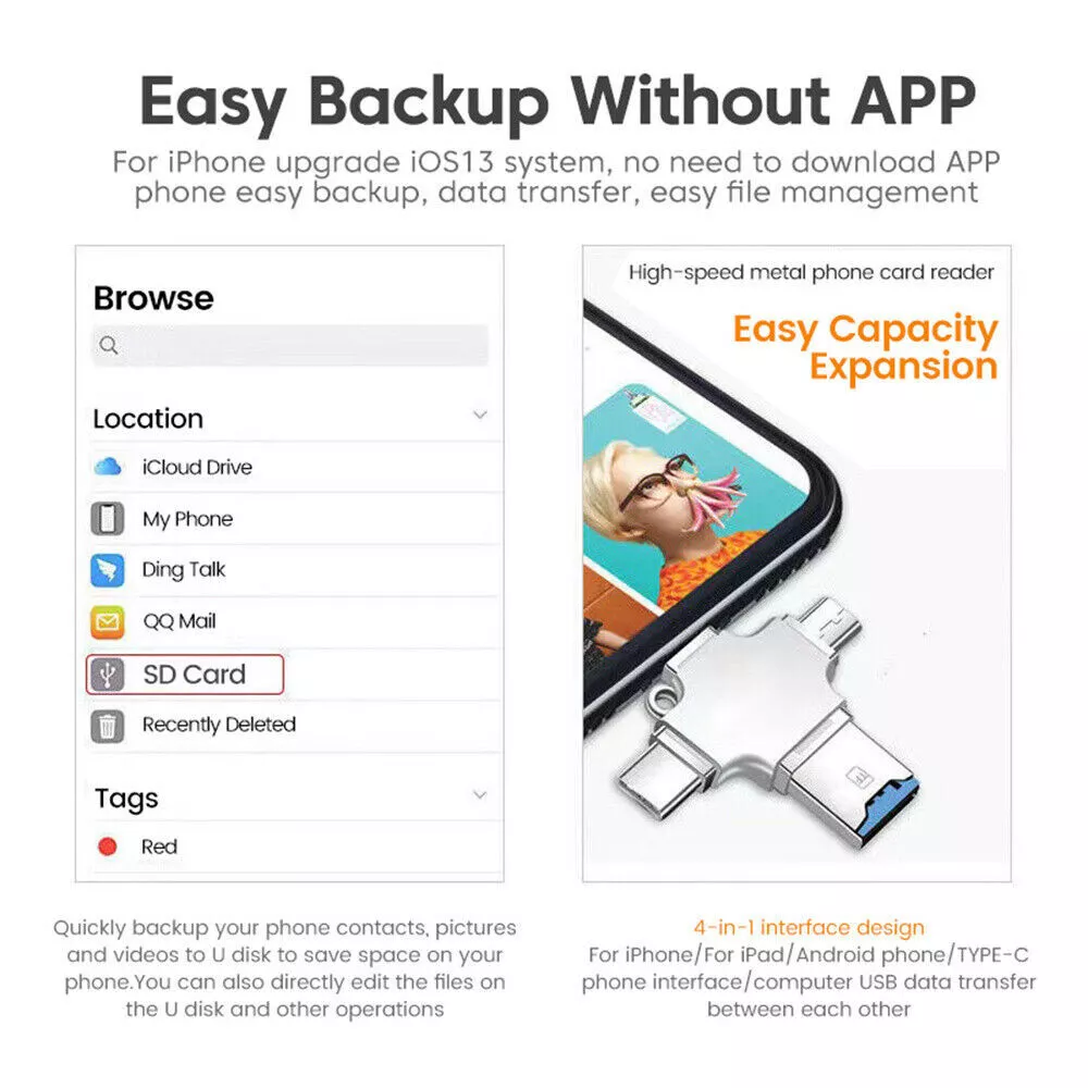 ⏰2 pieces is cheaper-USB 3.0 Micro TF Card Reader Adapter Flash Drive Type-C OTG For Android / iPhone
