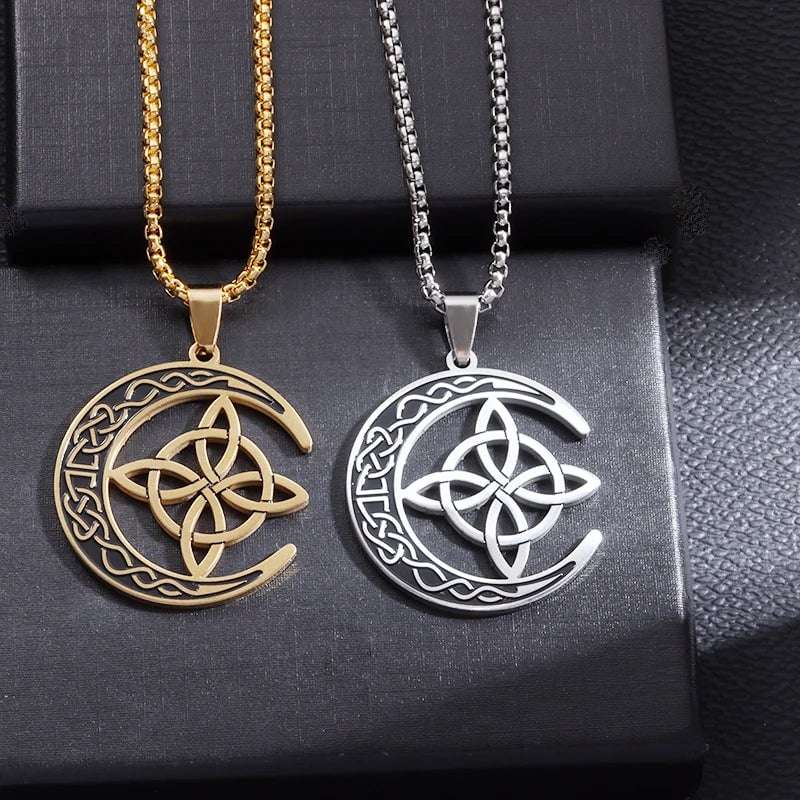 Celtic Knot Crescent Steel Pendant Necklace