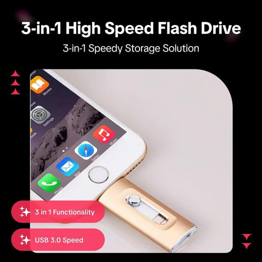 🎁Last Day 50% OFF🔥3 in 1 Flash Drive,High-Speed USB 3.0 OTG Flash Drive + Free Type-C Adapter