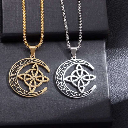 Celtic Knot Crescent Steel Pendant Necklace